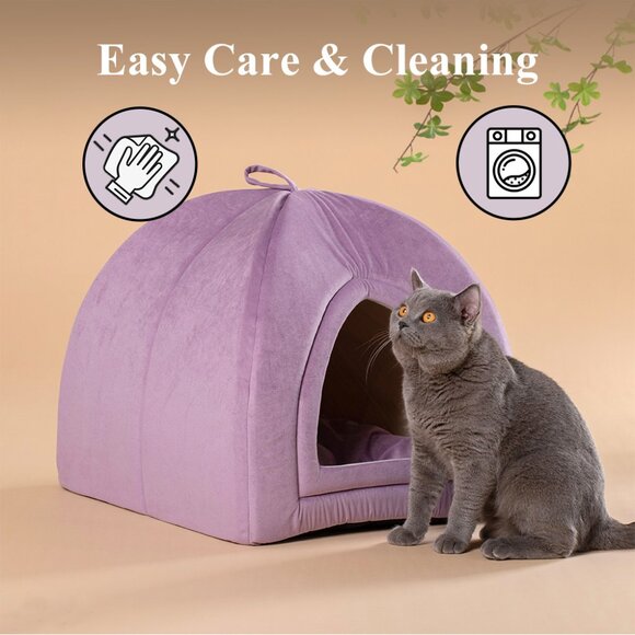 Large Cat Bed - Soft Cat Tent - Purple - 19x19 inches - New In Original Packagi - Picture 4 of 7